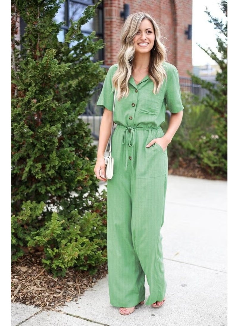 Barbora Linen Casual Jumpsuit LN20HAKI8 - Image 1